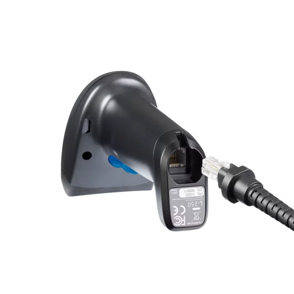 Cabled barcode scanner L-250 bottom with cable on side