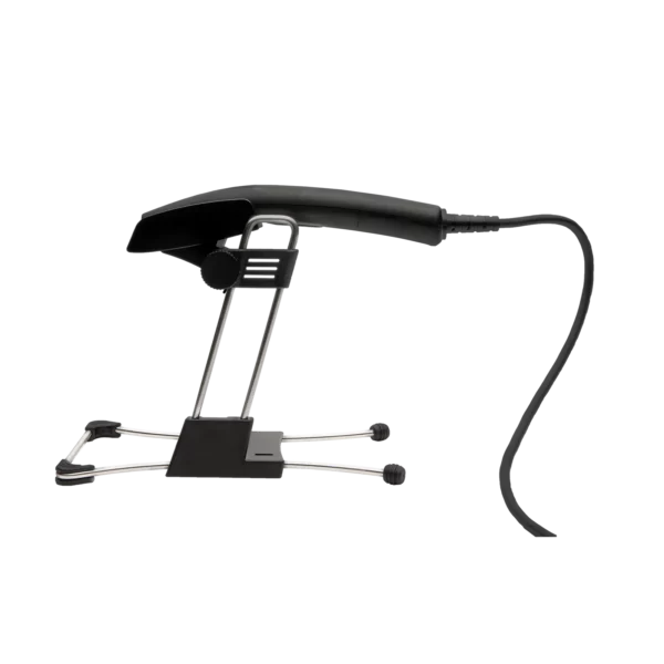 cabled barcode handheld scanner OPL-6845S on a stand